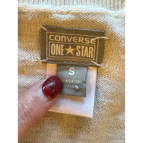 Converse One Star Ivory Mesh Front Cotton Lightweight Long Sleeve Knit Sweater S - Picture 9 of 11